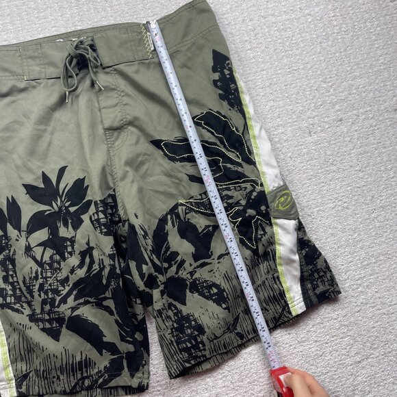 Y2K Ocean Core Board Shorts Men 36 Green Hawaiian Floral Palm tree AOP Swim - Picture 9 of 13